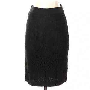 Trina Turk Black Lace Back Split Pencil Work Whimsigoth Chic Skirt Size 2